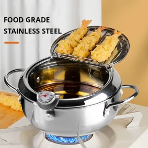 24cm Stainless Steel Deep Fryer Pan with Lid – Crispy, Healthy Frying Made Easy