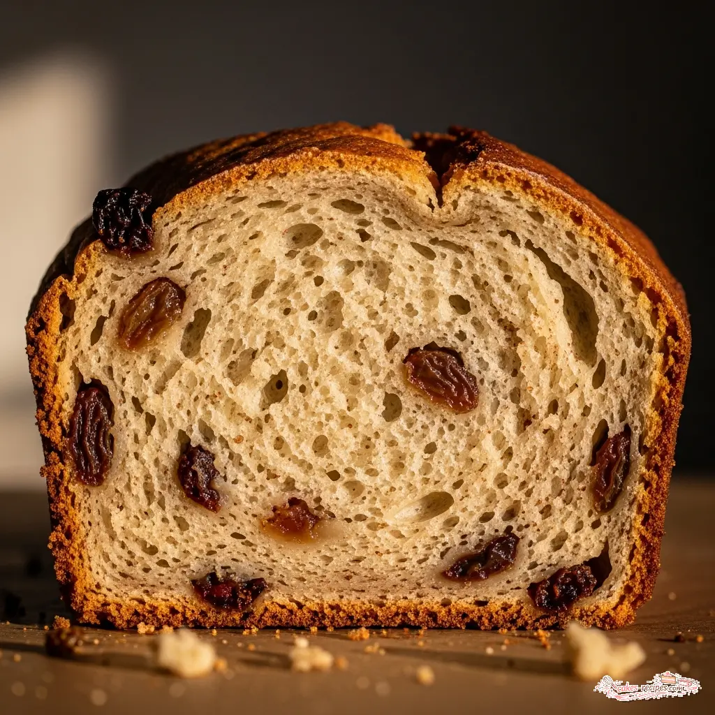 banana bread with raisins and cinnamon close up