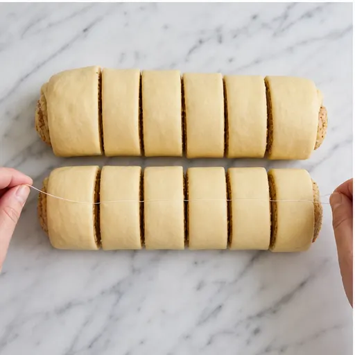 Step 3: Cutting the dough log into 12 rolls