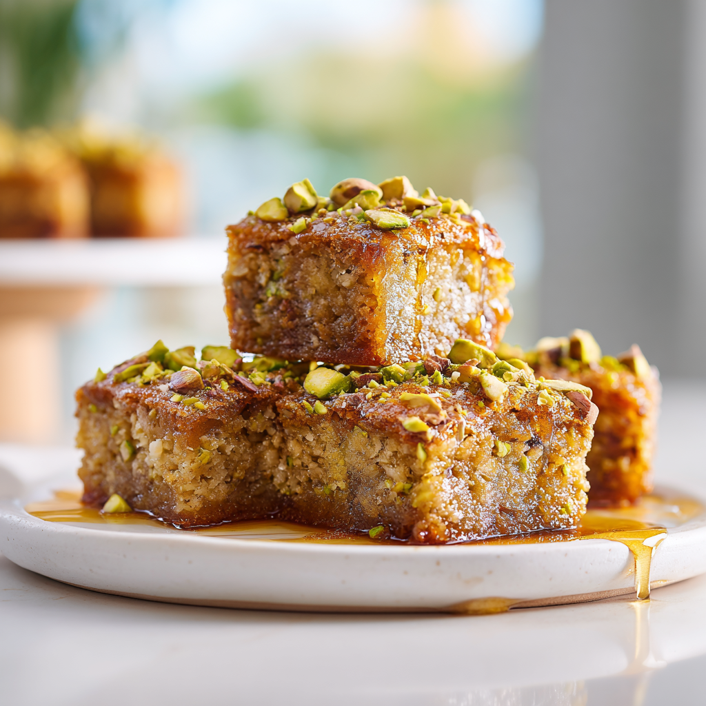 Baklava blondies final presentation on a serving plate