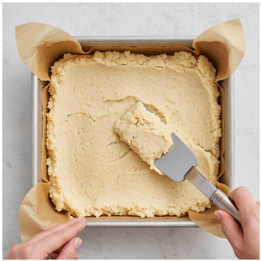 Baklava blondies step 1 - pressing the crust into the pan
