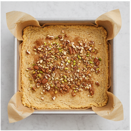 Baklava blondies step 2 - sprinkling nut filling over crust
