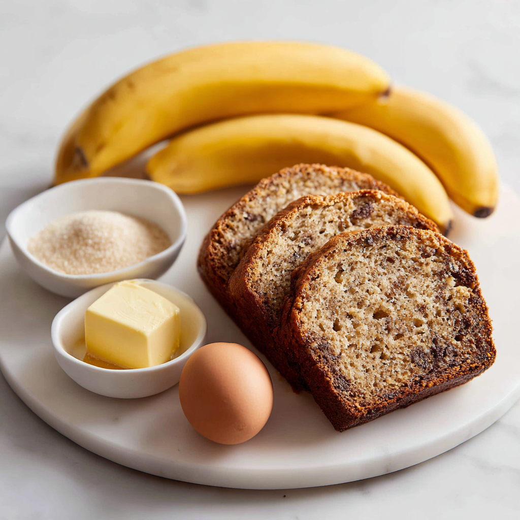 banana bread with brown butter - main ingredients