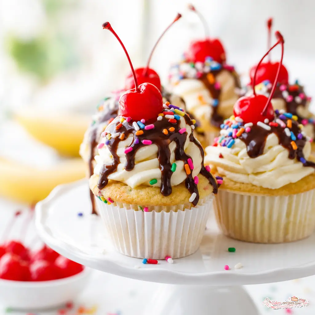 banana split cupcakes