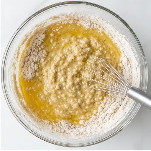 Step 2: Adding wet ingredients and stirring