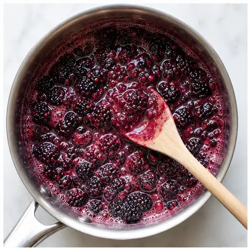 Step 1: Simmering blackberries with sugar and lemon