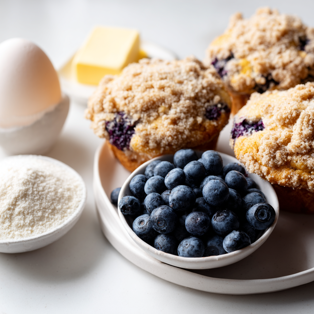 blueberry streusel muffins - main ingredients