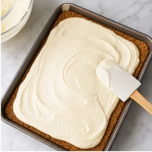 Step 2: Pouring cream cheese batter over crust