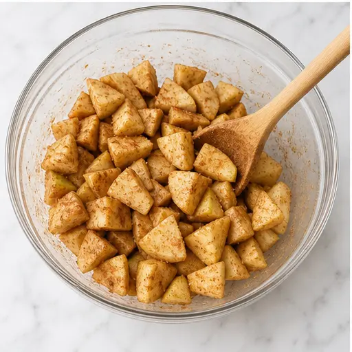Step 3: Tossing diced apples with spices