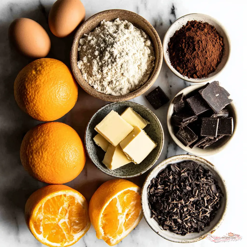 chocolate orange cream layer cake - main ingredients