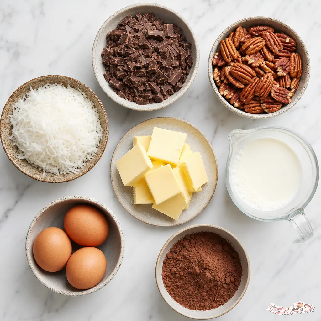 chocolate pecan layer cake - main ingredients