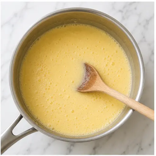 Step 2: Whisking egg yolks and evaporated milk for filling