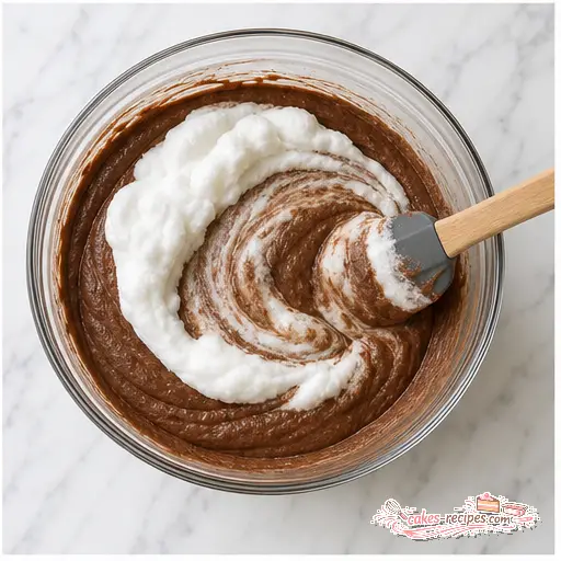 Step 4: Folding whipped egg whites into chocolate batter