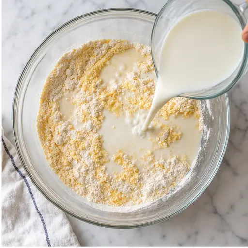 Step 2: Adding buttermilk to the dry mixture