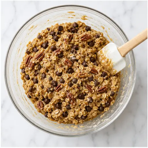 Step 3: Stirring in chocolate chips and pecans