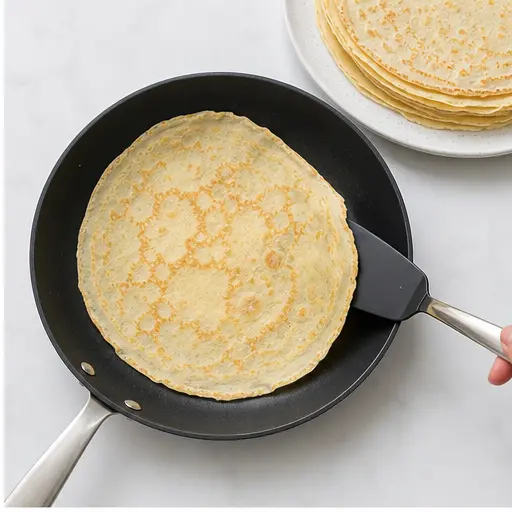 Step 2: Flipping cooked crepe to second side