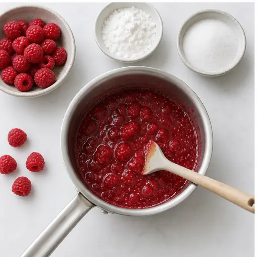 Step 3: Simmering raspberry filling until thickened