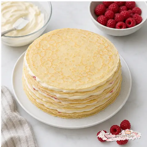 Step 4: Assembling layered crepe cake with fillings