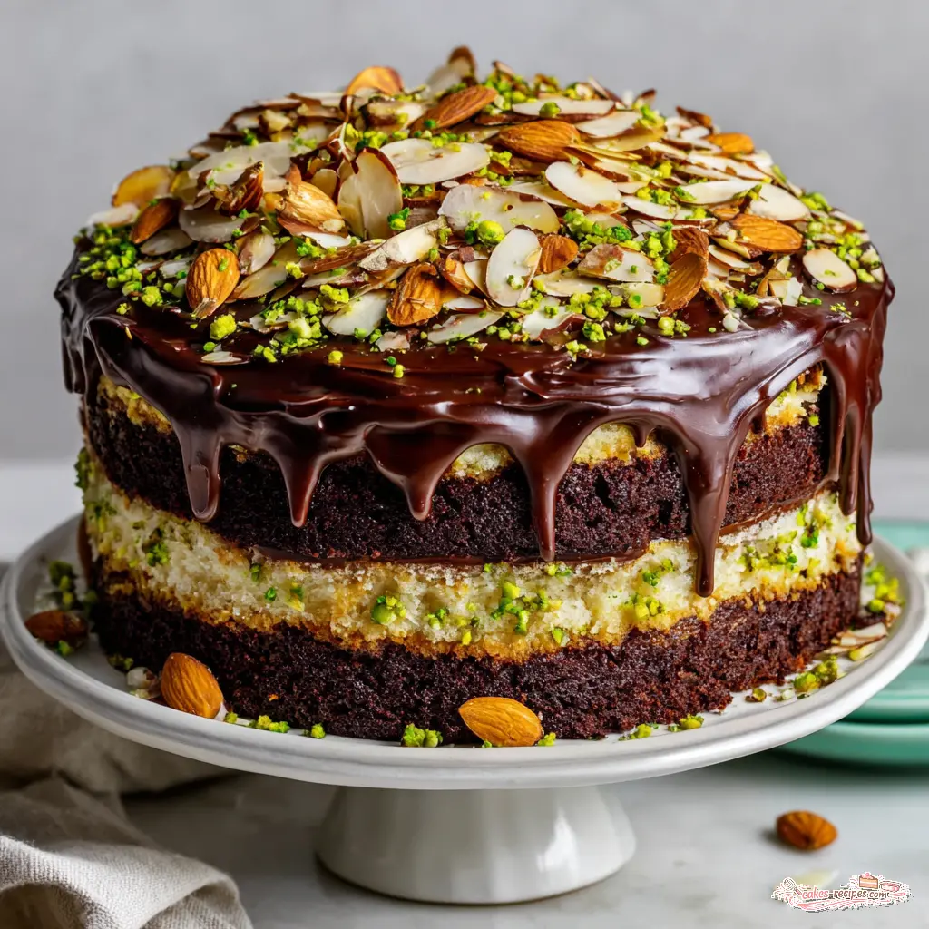 dark chocolate almond layer cake - final presentation