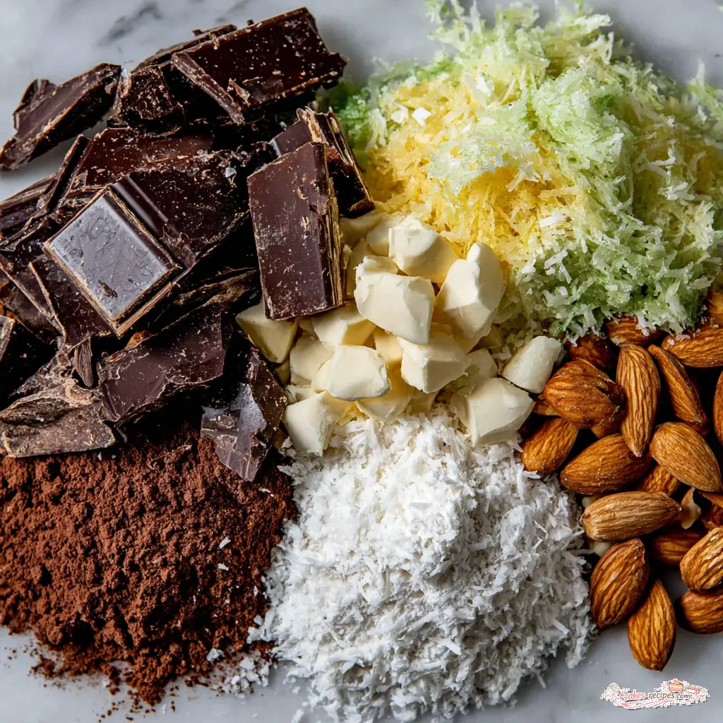 dark chocolate almond layer cake - main ingredients