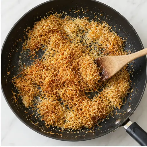 Step 2: Toasting kataifi in butter until golden