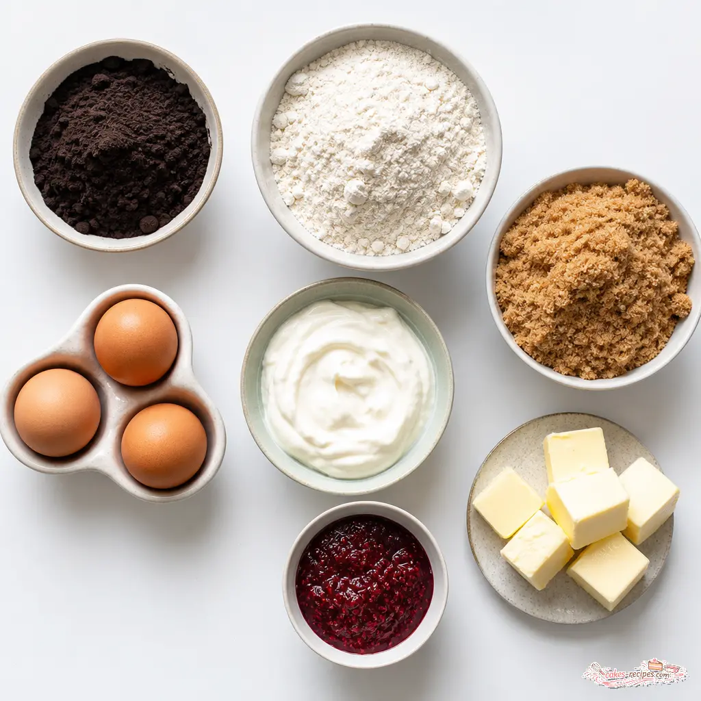 dark chocolate mount doom cake - main ingredients