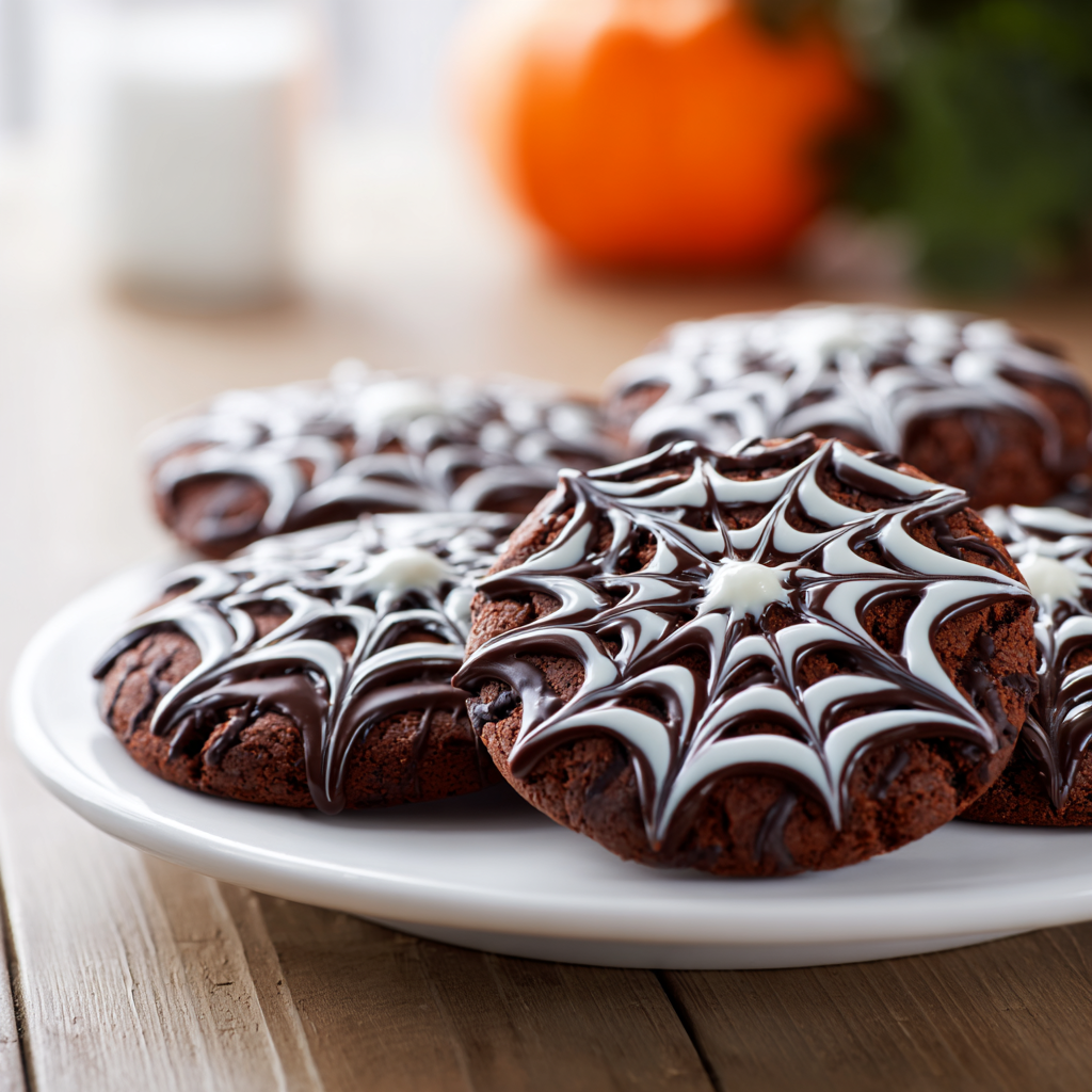 Double chocolate spiderweb cookies - final presentation