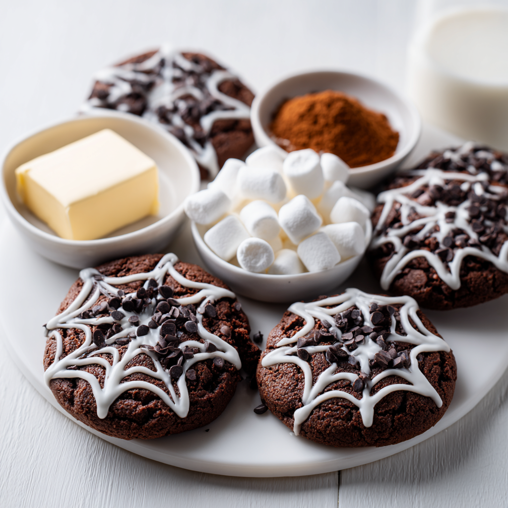 Double chocolate spiderweb cookies - main ingredients