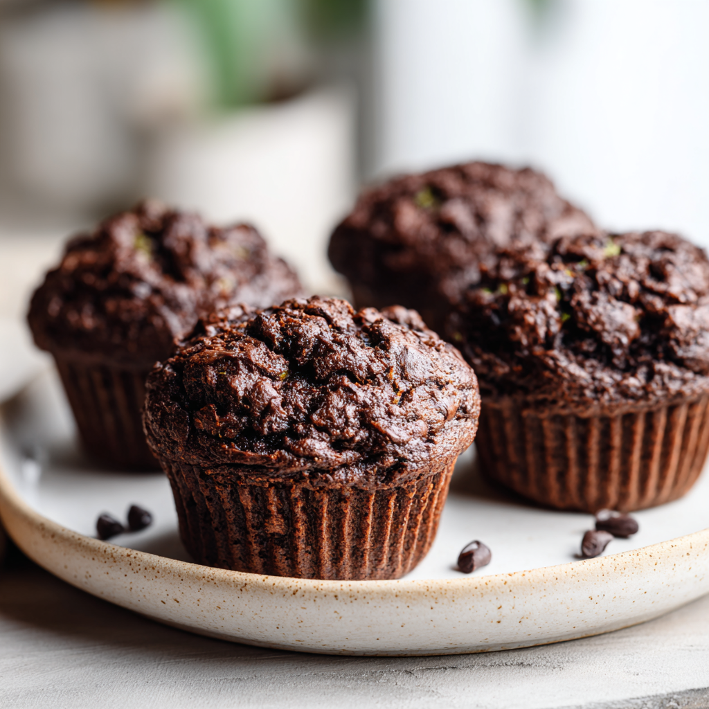double chocolate zucchini bread muffins - final presentation