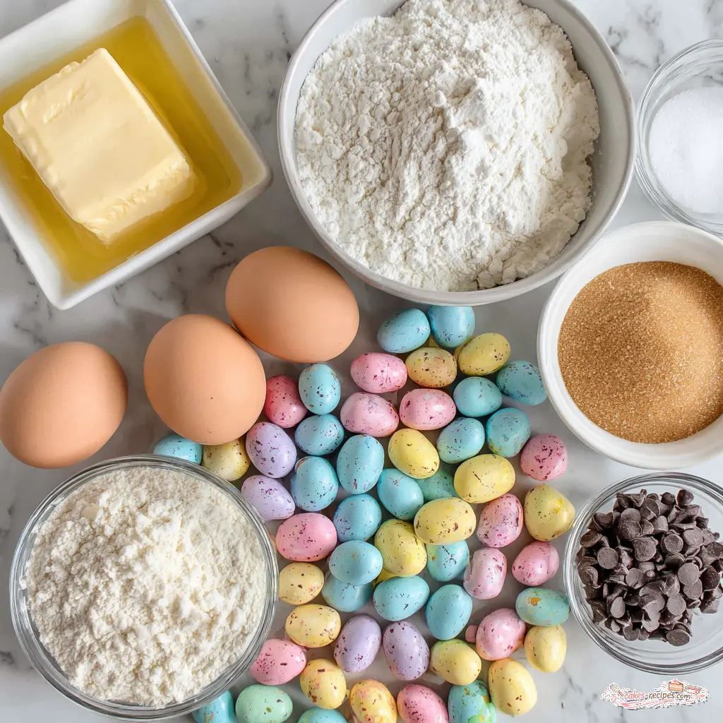 easter mini egg cookie bars - main ingredients