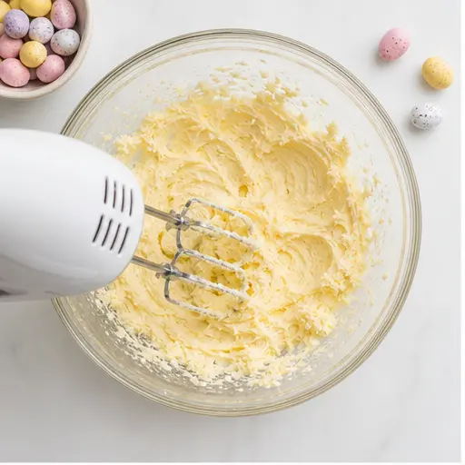 Step 1: Creaming butter and sugars until light and fluffy