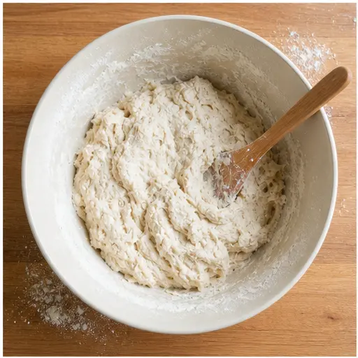 Step 1: Mixing shaggy dough in a bowl