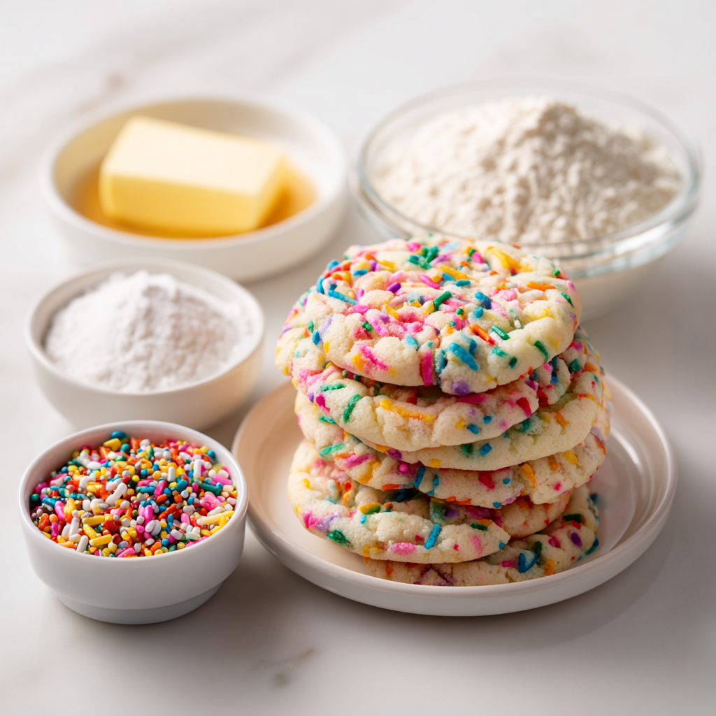 funfetti crinkle cookies - main ingredients