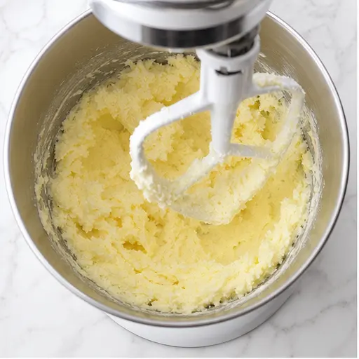 Step 1: Creaming butter and sugar until light and fluffy
