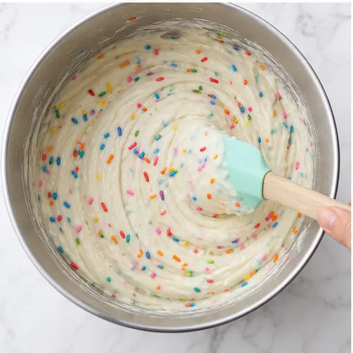 Step 3: Folding rainbow jimmies into the batter