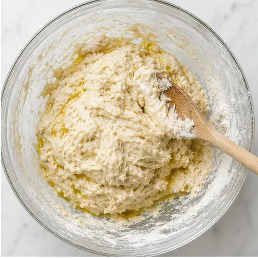 Step 2: Mixing sticky dough with sparkling water