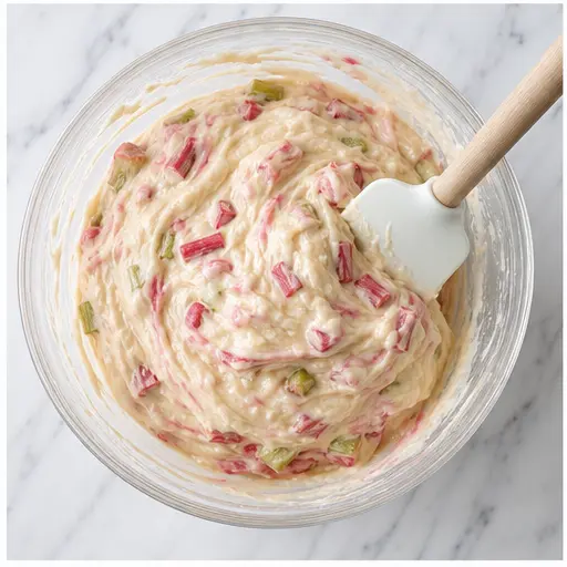 Step 3: Folding rhubarb into the batter