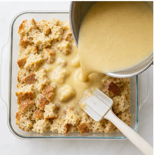 Step 3: Pouring custard over the bread