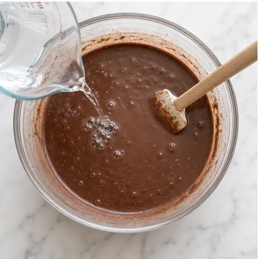 Step 3: Adding hot water to thin the batter