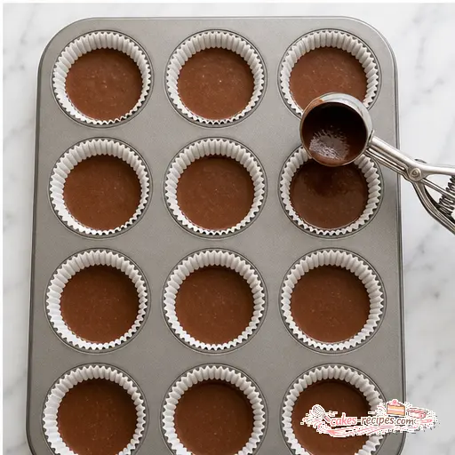 Step 4: Filling cupcake liners halfway