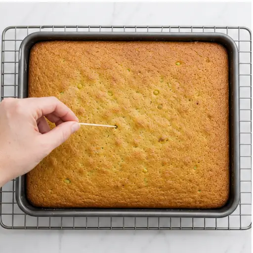 Step 3: Checking the baked cake for doneness with a toothpick