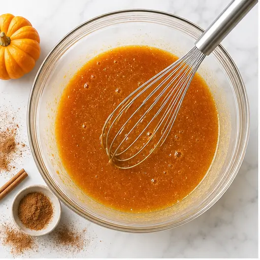 Step 1: Whisking eggs, pumpkin puree, and maple syrup