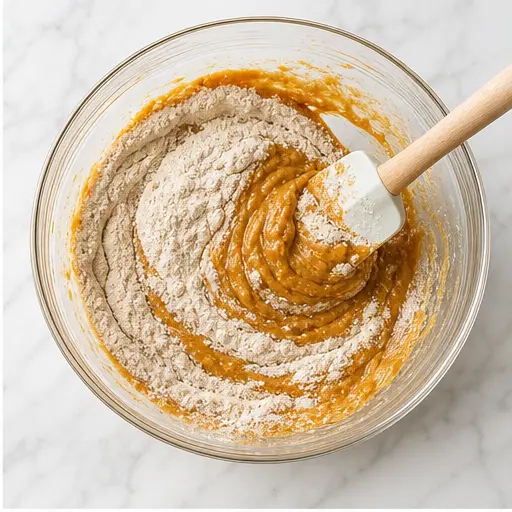 Step 2: Gently folding spelt flour into the batter