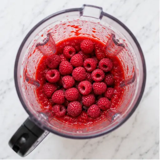 Step 1: Blending fresh raspberries into puree