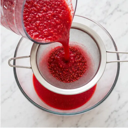Step 2: Straining seeds from raspberry puree