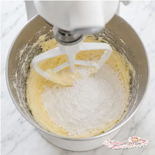 Step 4: Adding sifted powdered sugar to butter