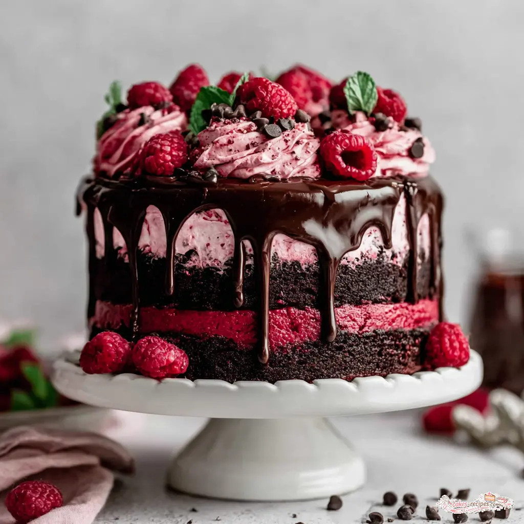 raspberry chocolate cake - final presentation