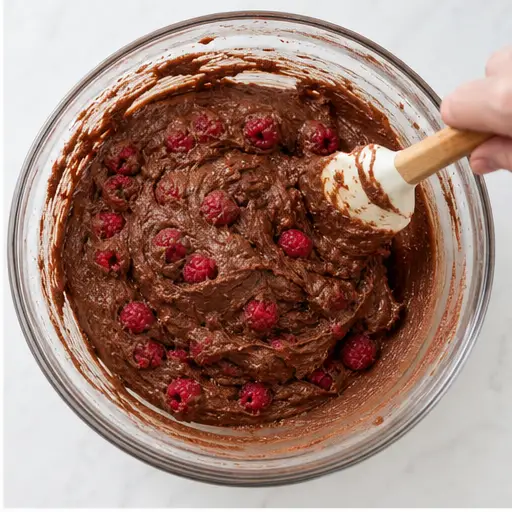 Step 2: Folding raspberries into batter