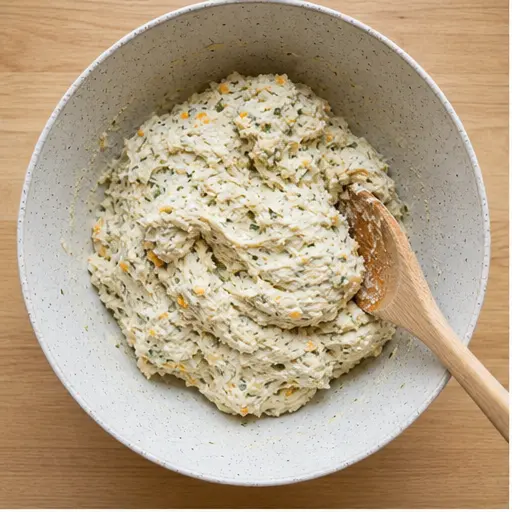 Step 1: Mixing the shaggy dough with herbs and cheese