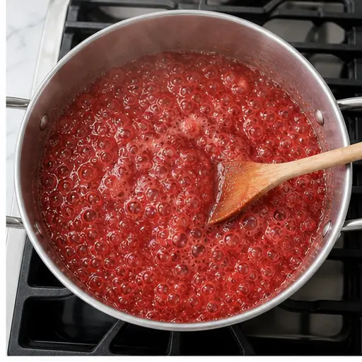 Step 2: Boiling strawberry mixture with pectin to a full rolling boil